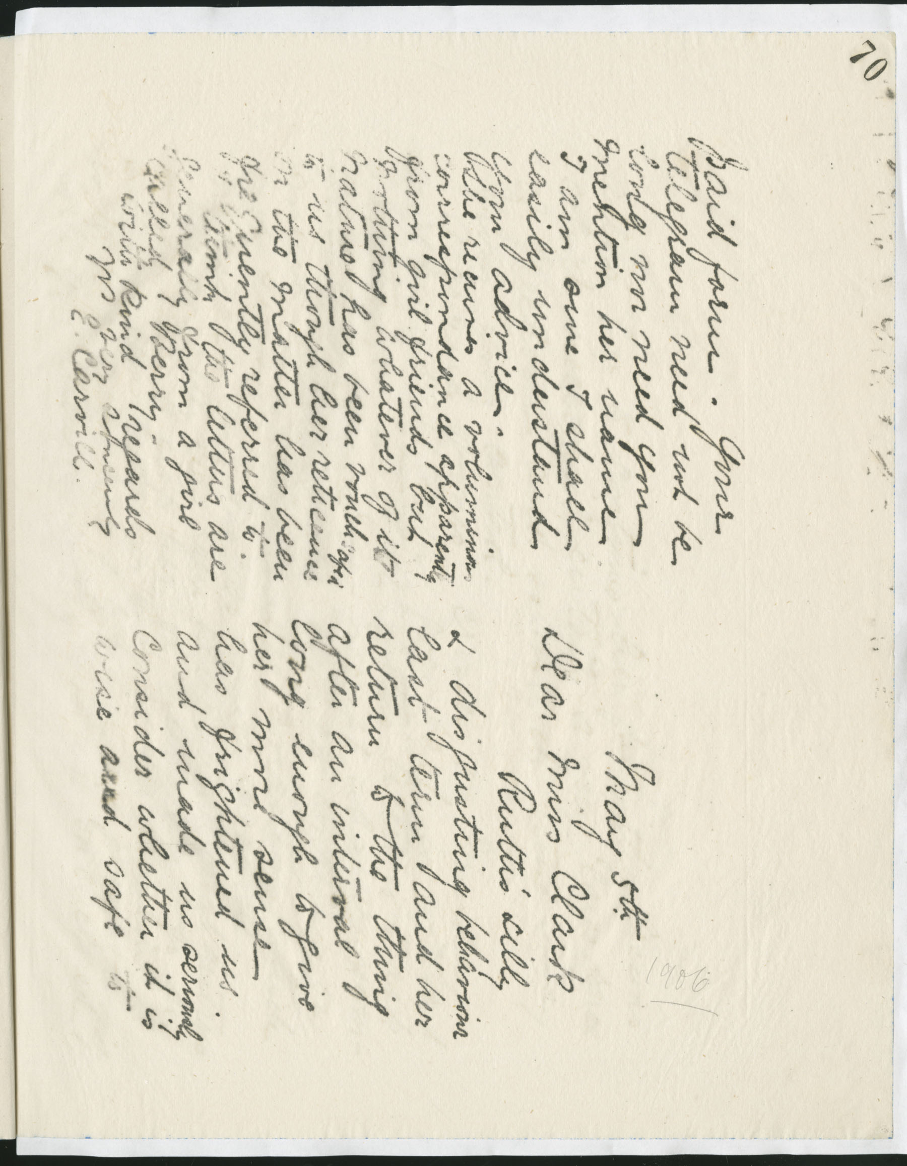 Carvill Letter Books, 1906, page 70-71 - Letter from Elizabeth Carvill to Miss Clark, dated 5 May 1906, p 1 &amp; 3 of 3.