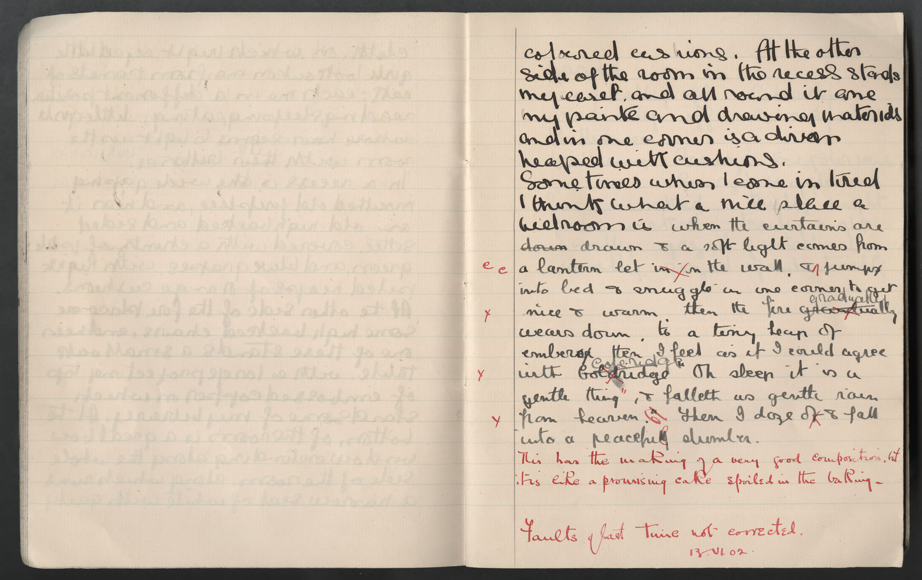 Ruth Martin Carvill's 1902 essay, "My Bedroom", page 5 of 5, dated 13 Nov 1902.