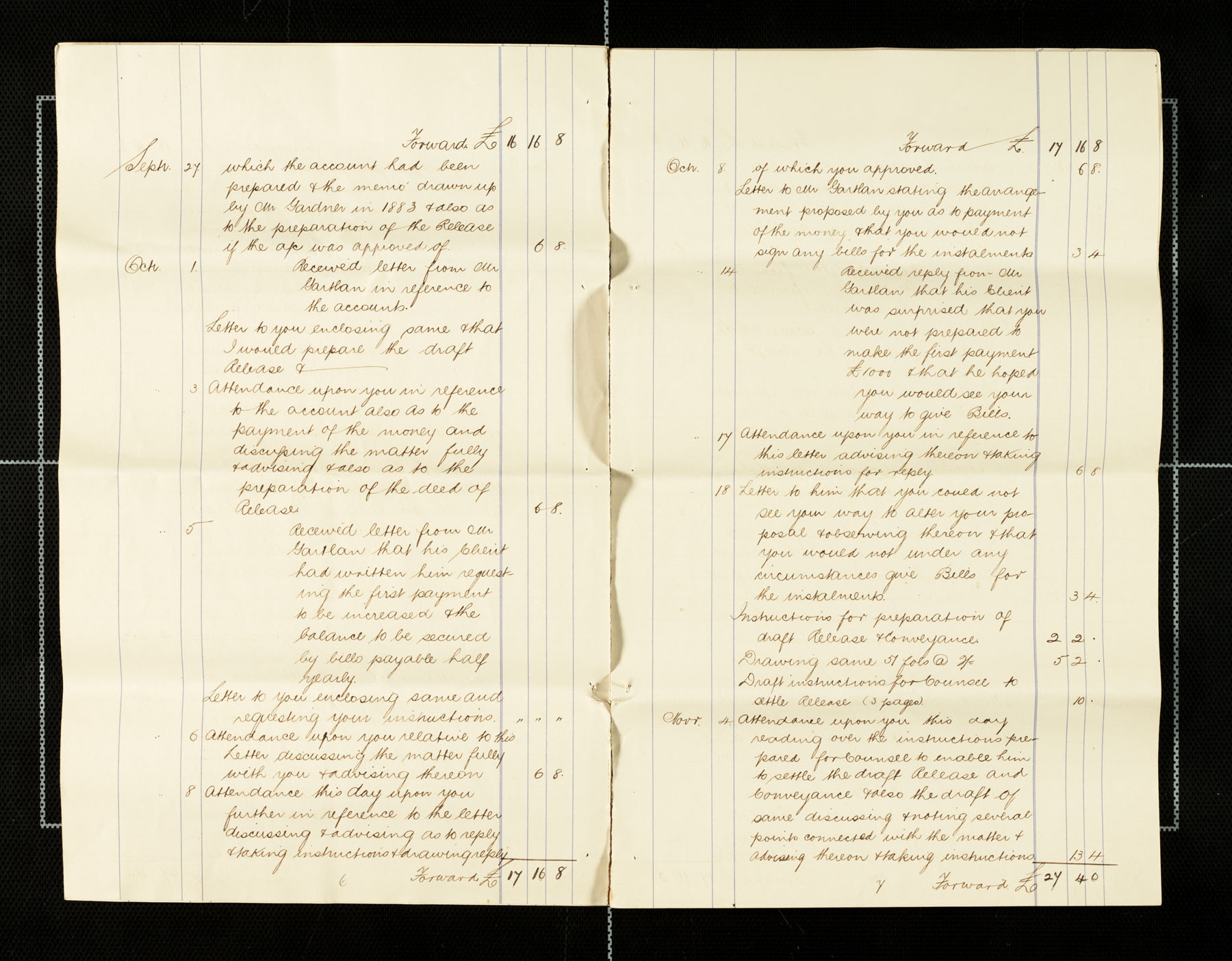 Lawyer bills from Mullan to Carvill, 1898-1900, page 6 &amp; 7 of 21.