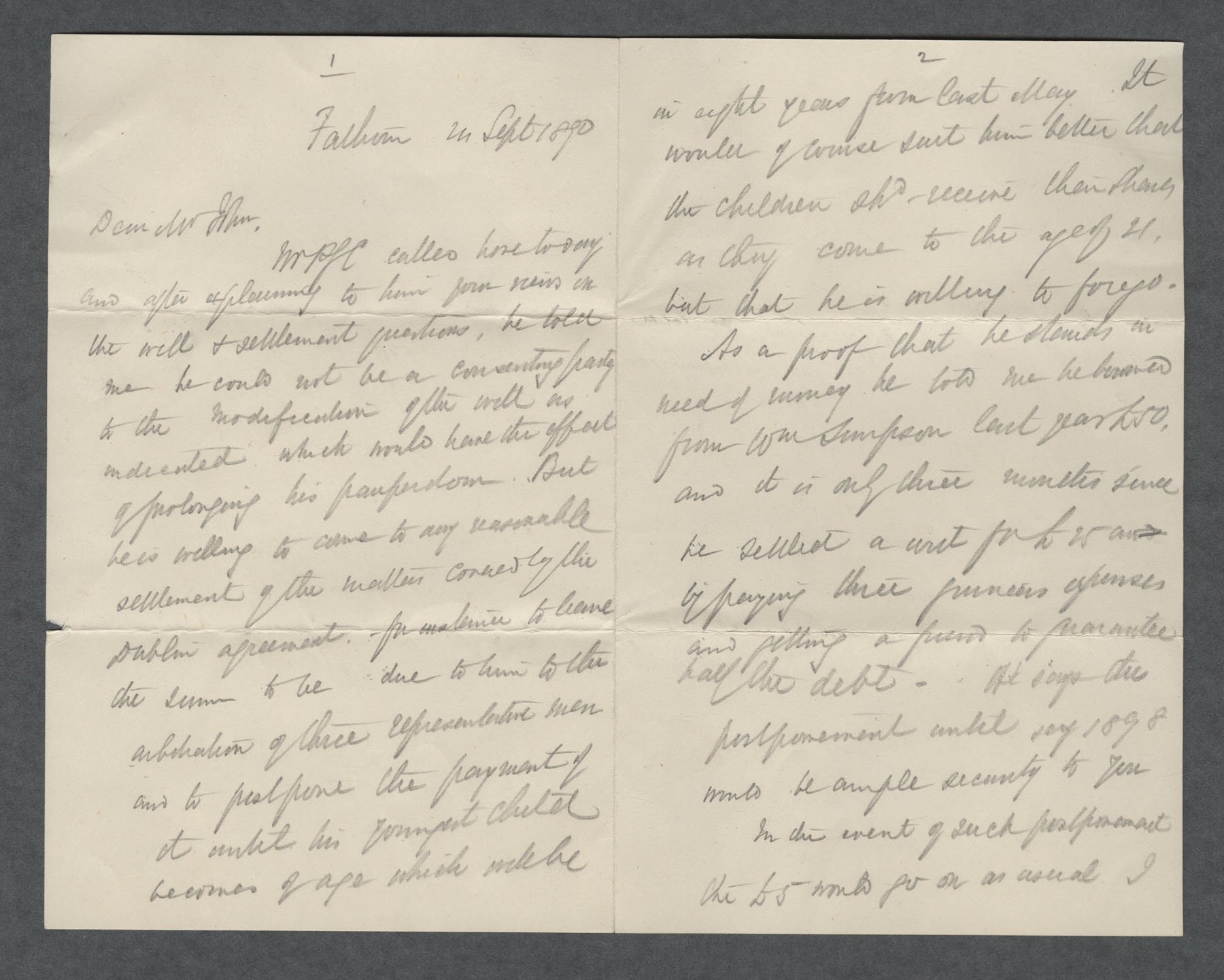 Letter to John Carvill re: Patrick George Carvill from P. Cronin dated 24 Sept 1890, pg 1-2