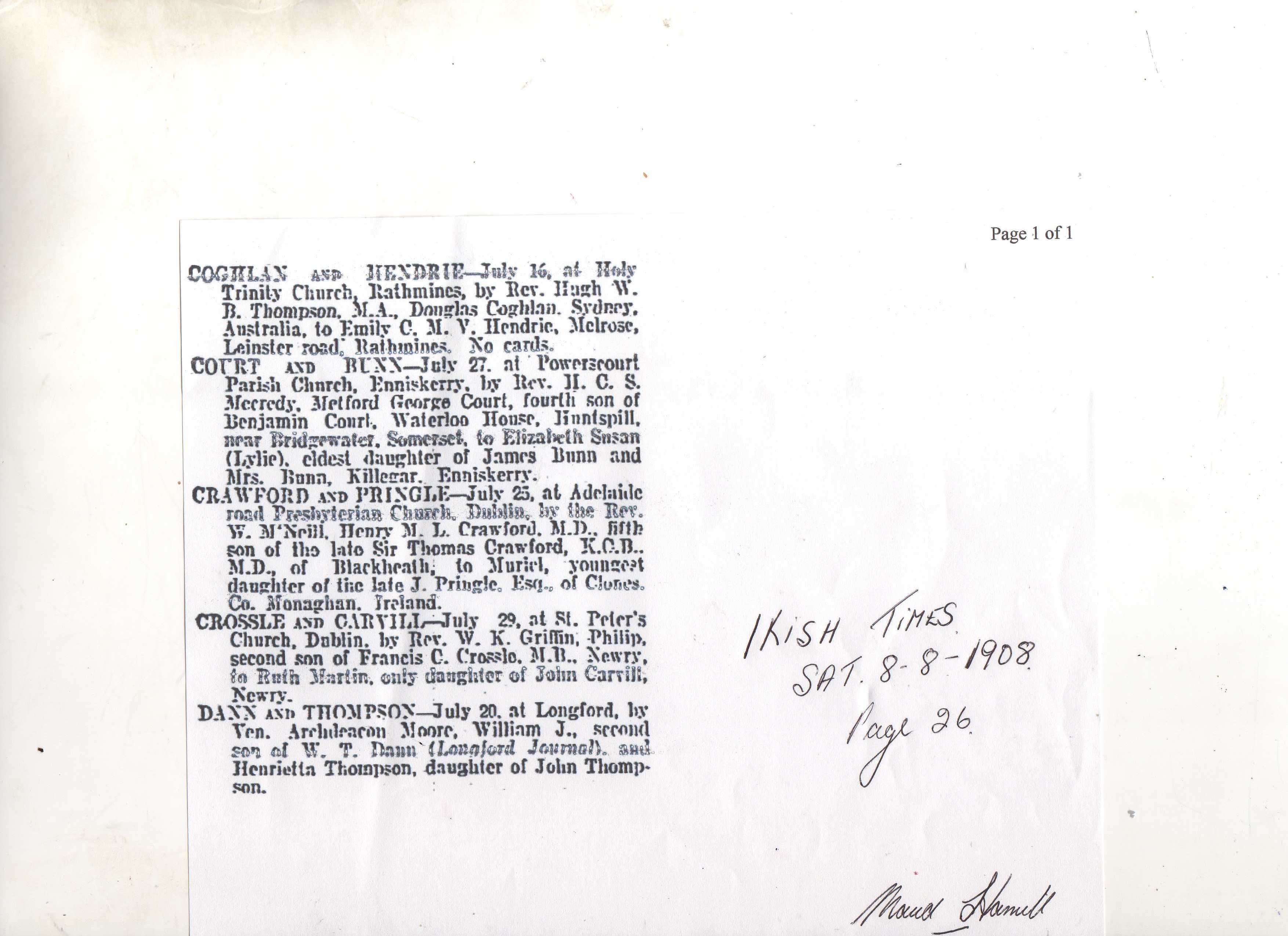 1908 Ruth Marriage Crossle